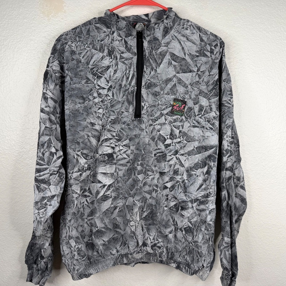 Vintage Surf Style Windbreaker Jacket One Size Fits Most Crinkle Texture